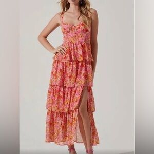 ASTR The Label midsummer floral tiered maxi dress, pink/orange combo. Like new!